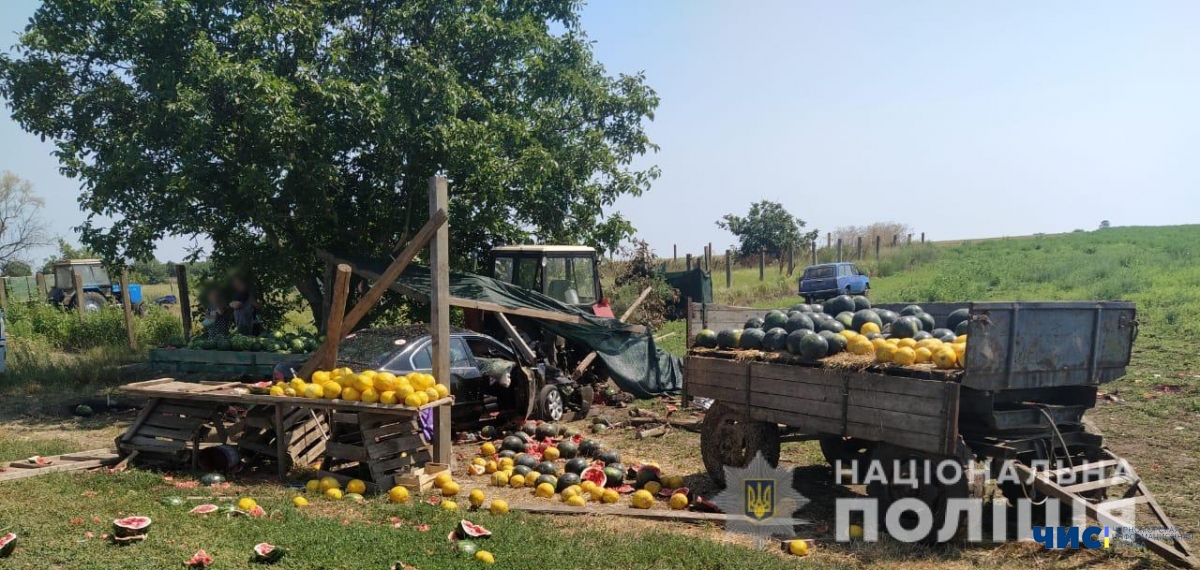 На трассе Молодежное-Санжейка автомобиль снес лавку с арбузами: пострадали 2 человека